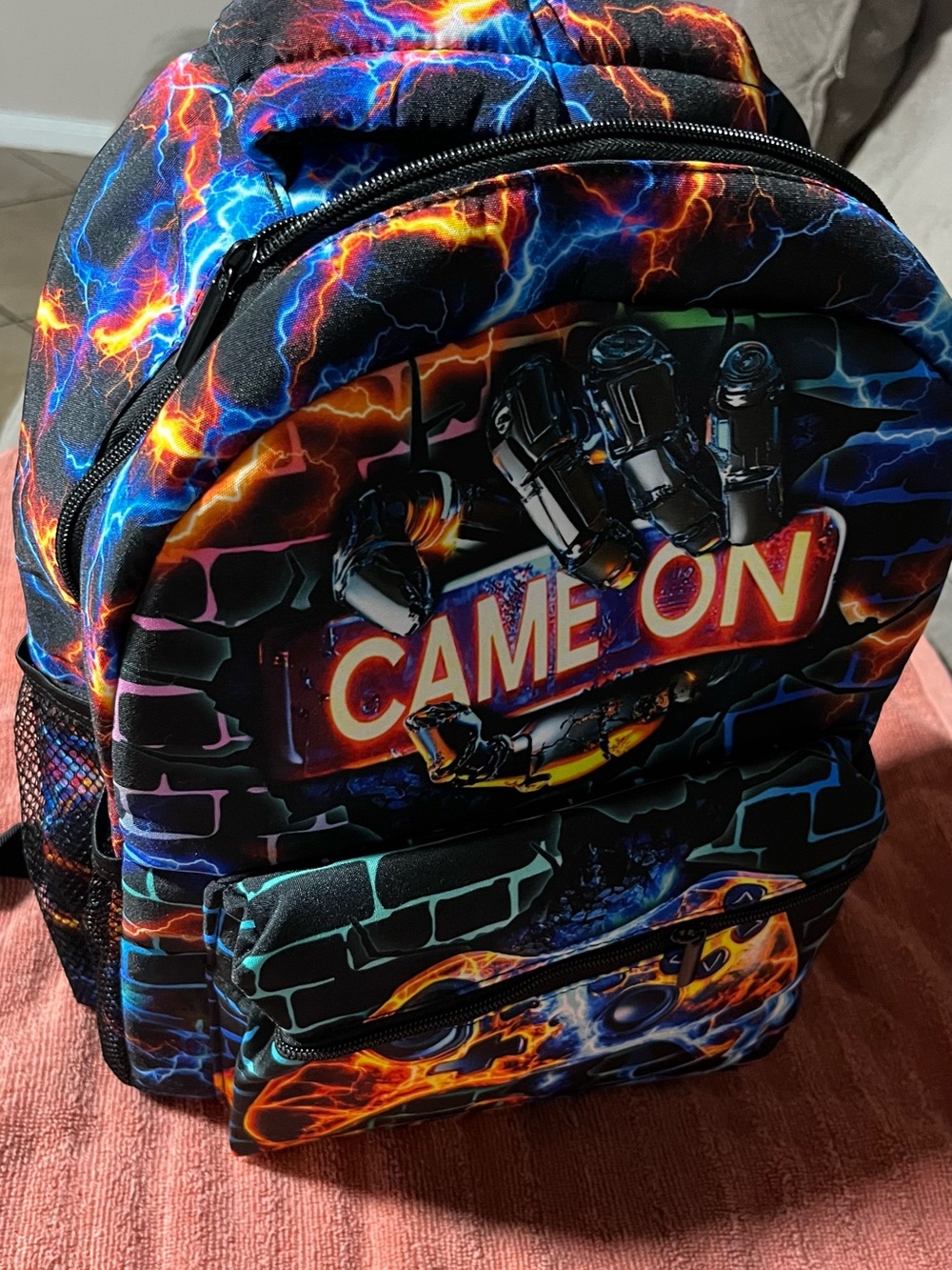 Lightning Graphic Backpack - Black Blue Orange